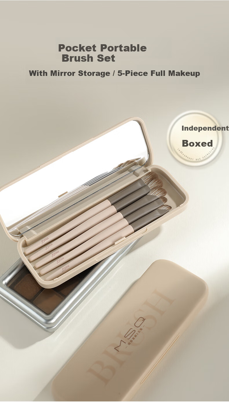 MSQ 5-Piece Pocket Eyeshadow Brush Set with Portable Storage Case Soft Blending Nose Contour Eyeliner Makeup Brushes 2