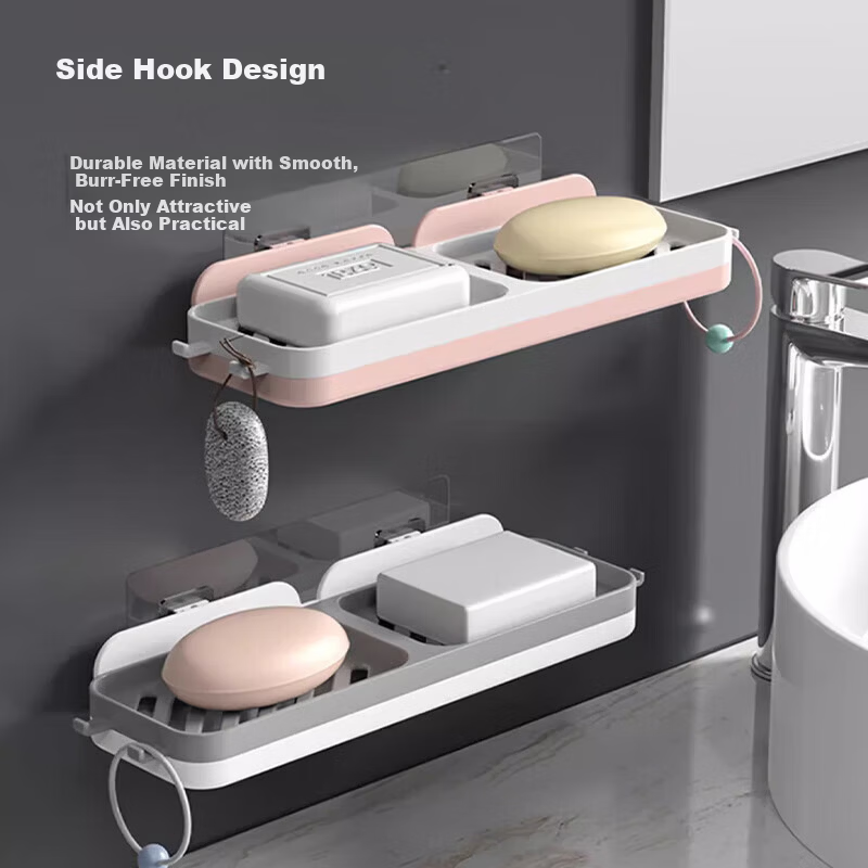Tingjian Time Wall-Mounted Soap Box Storage Rack No-Drill Bathroom Sink Double-Layer Draining Soap Holder