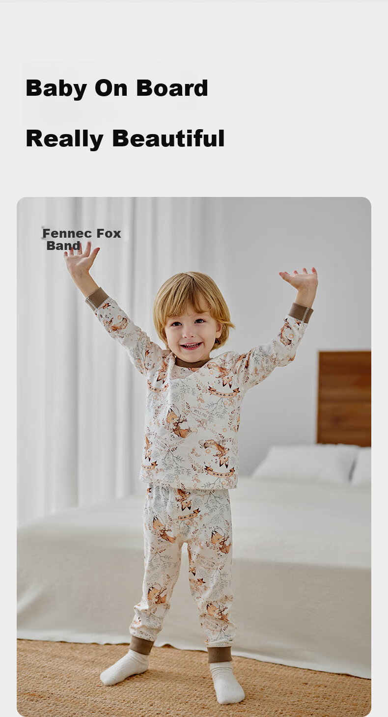 OUYUN Baby Kids Pajamas Boys Girls Spring Autumn Homewear Warm Thermal Underwear Set Moonlight Riddle 150 28