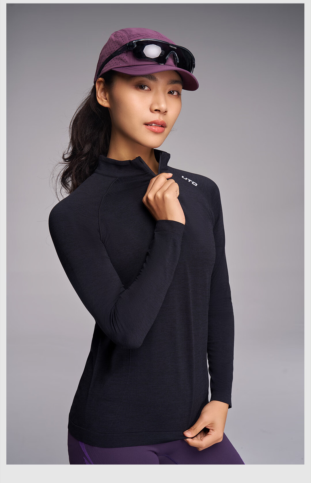 UTO Half-Zip Sports Quick-Dry Long Sleeve T-Shirt for Men and Women Outdoor Running Hiking Top Classic Black (Women's) M 28