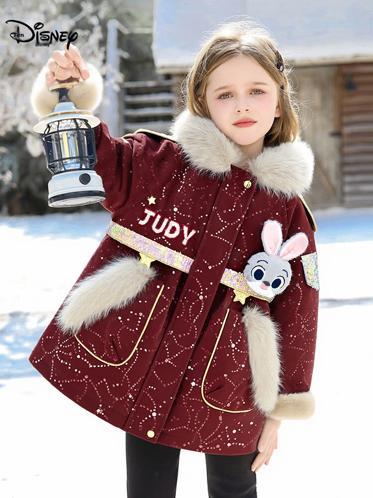 Disney Baby Girls' Autumn Winter 2026 New Zootopia Hooded Parka Thickened Cotton Padded Kids Jacket 14