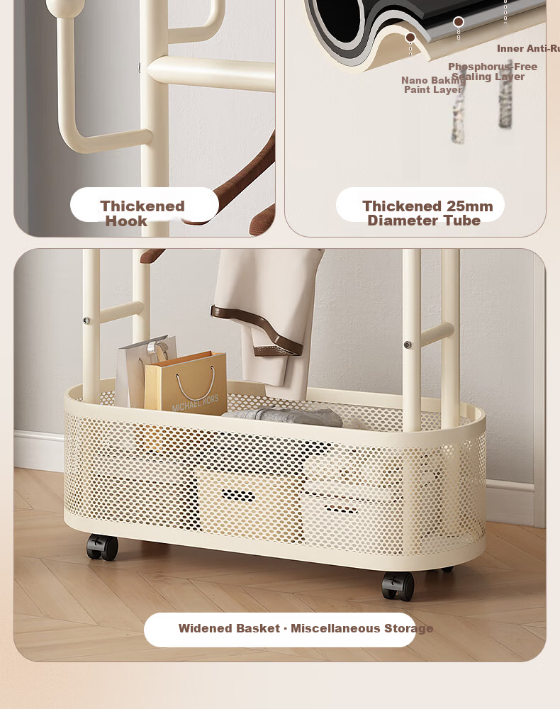 Sannoyilin Floor Standing Coat Rack Bedroom Home Portable Clothes Hanger Indoor Clothes Rack Bedside Clothes Rack 60cm White 3