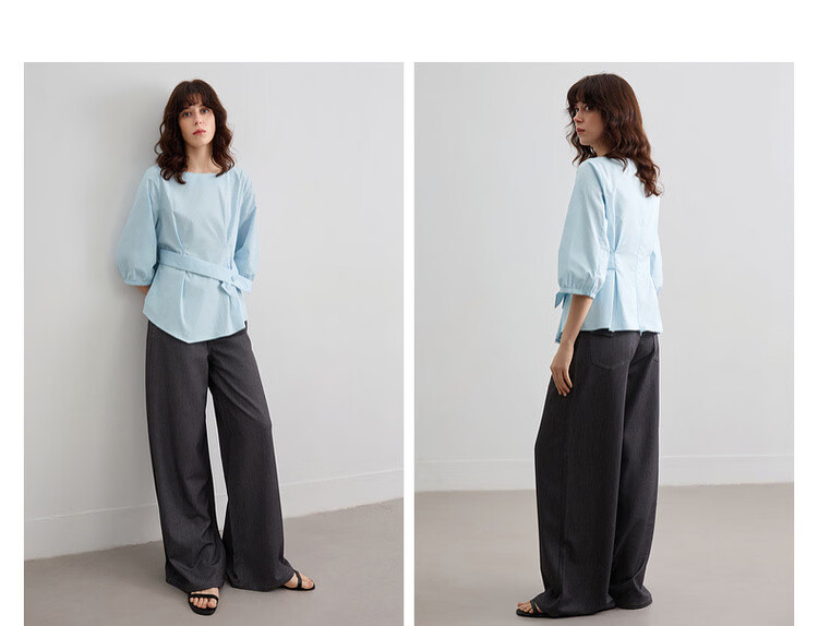 Demana Pure Cotton Breathable Summer Artistic Fresh Round Neck Slim Waist Shirt Women's Top 11