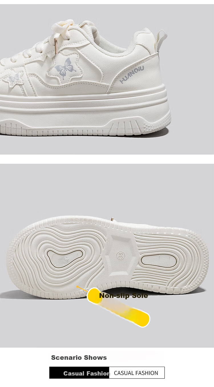 Global Back-to-School High-Style Beige Casual Sneakers for Women 2026 New Thick-Soled White Campus Student Trendy Shoes 7