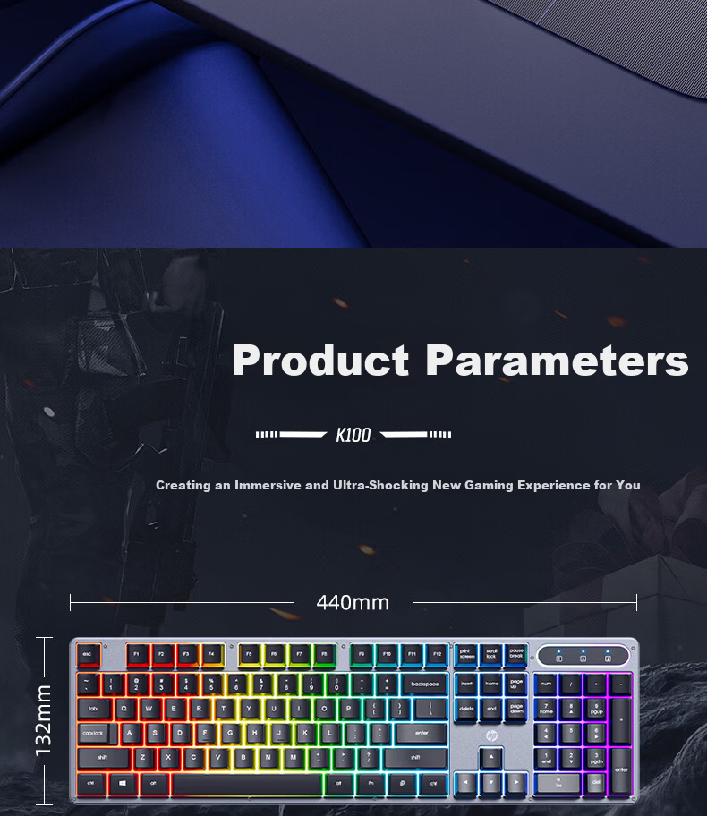 HP K500Y Mechanical Feel Wired Silent Membrane 104-Key Keyboard for Gaming, Office, and Study Compatible with Laptop and Desktop, High-Quality Side-Engraved Peripheral 18