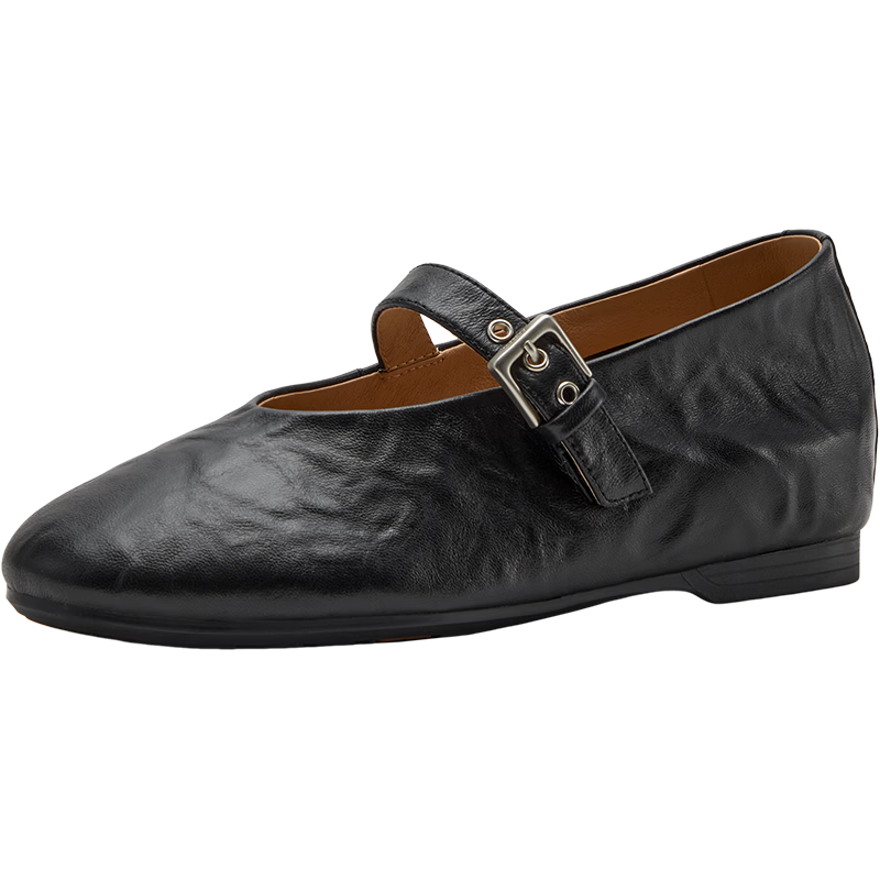 Bata Mary Jane Shoes for Women 2026 Soft Sole Sheepskin Height Increasing Flats AUO37AQ6 Black Size 39