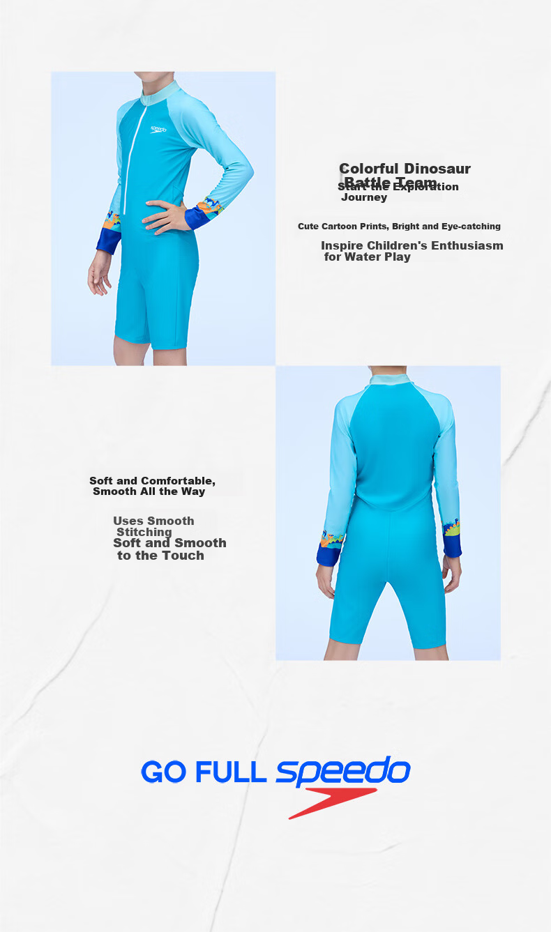 Speedo Kids Swimsuit Wave Series Outdoor Sun Protection Long Sleeve Knee-Length One-Piece Swimwear Unisex Green 5-6 Years 4