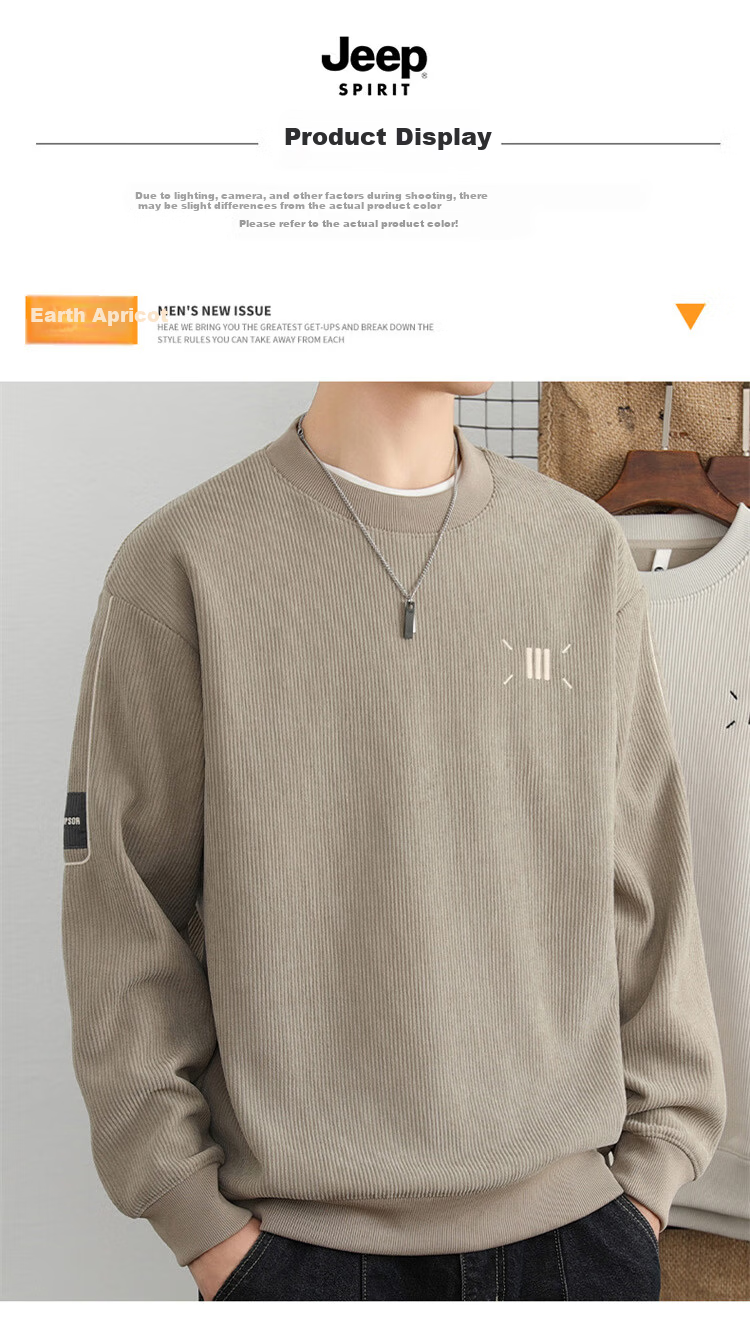 JEEP SPIRIT Men's Heavyweight Sweatshirt Spring Autumn Trendy Casual Loose Fit Crew Neck Black XL 3