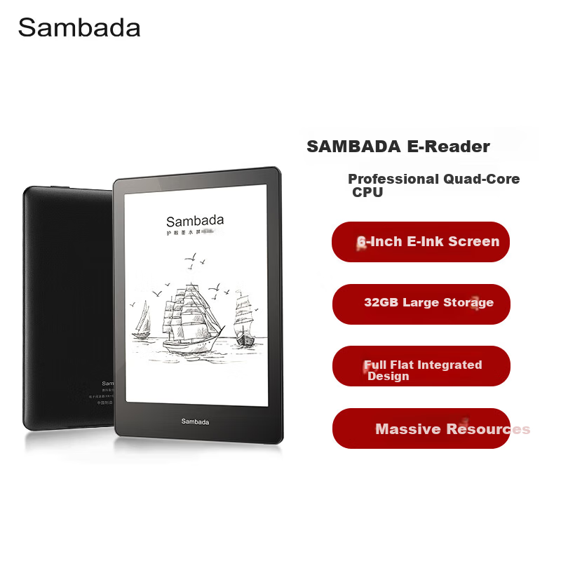 SAMBADA 6-Inch E-Reader E-Ink Screen Tablet Quad-Core CPU 32GB Large Storage Portable Ebook Reader for Novels and Comics