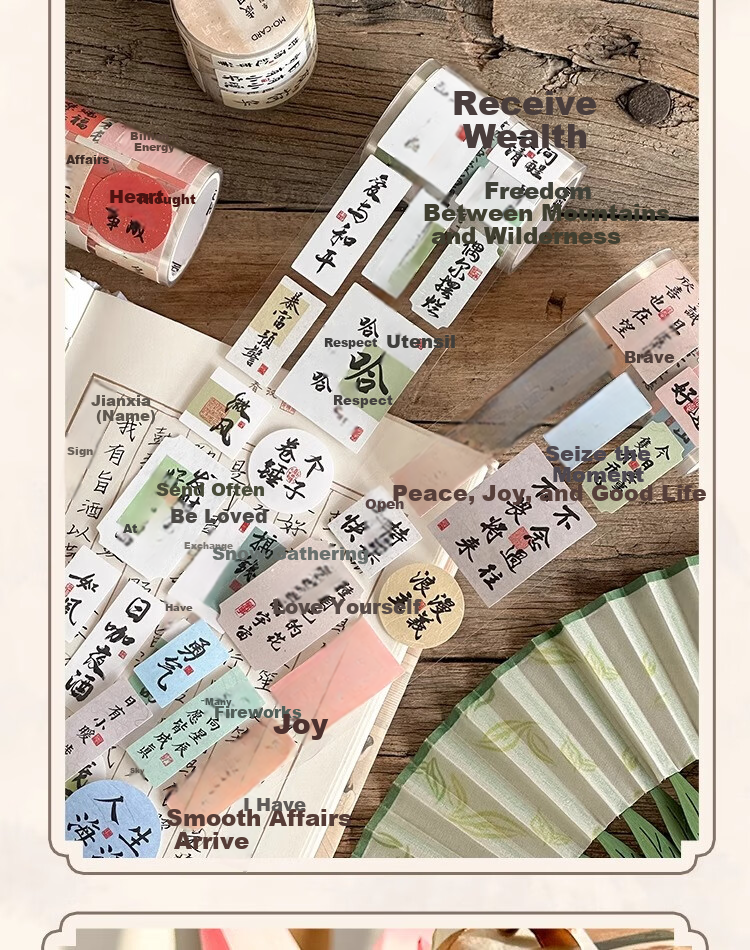 Class 3-2 Wish Fulfillment Changle Chang'an National Style DIY Blessing Washi Tape Journal Decoration Text Seal Stickers Phone Ancient Style Calligraphy Tape Poetry Rhyme 13