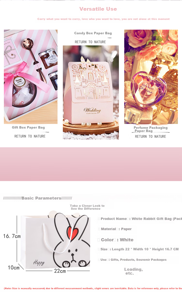 TaTanice Gift Bags, Set of 5, Valentine's Day Children's Gifts, Handbags, Gift Packaging Bags, Little White Rabbit Design, Set of 5 2