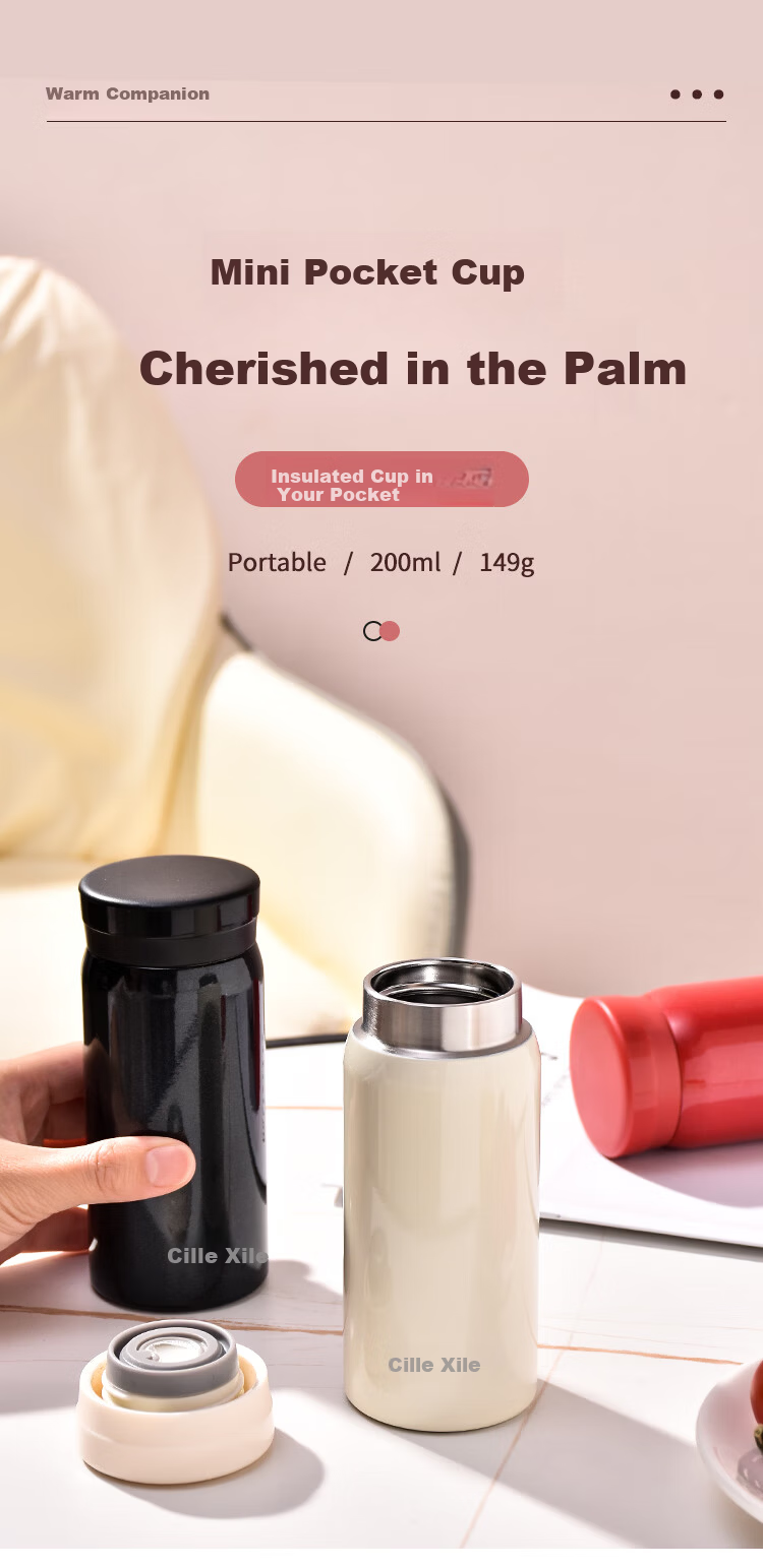 Cille Insulated Mug, Hot And Cold Cup, 316 Stainless Steel Mini Pocket Cup, Stylish Portable Water Bottle for Students And Childre 1