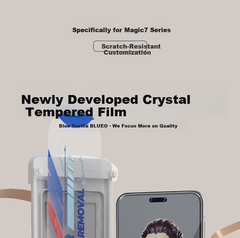Mr. Blue Gorilla Screen Protector for Honor Magic7 Pro/RSR Porsche Edition - Crystal Clear Tempered Glass Film, Anti-Fingerprint, Drop-Resistant Mobile Phone Protective Film 3