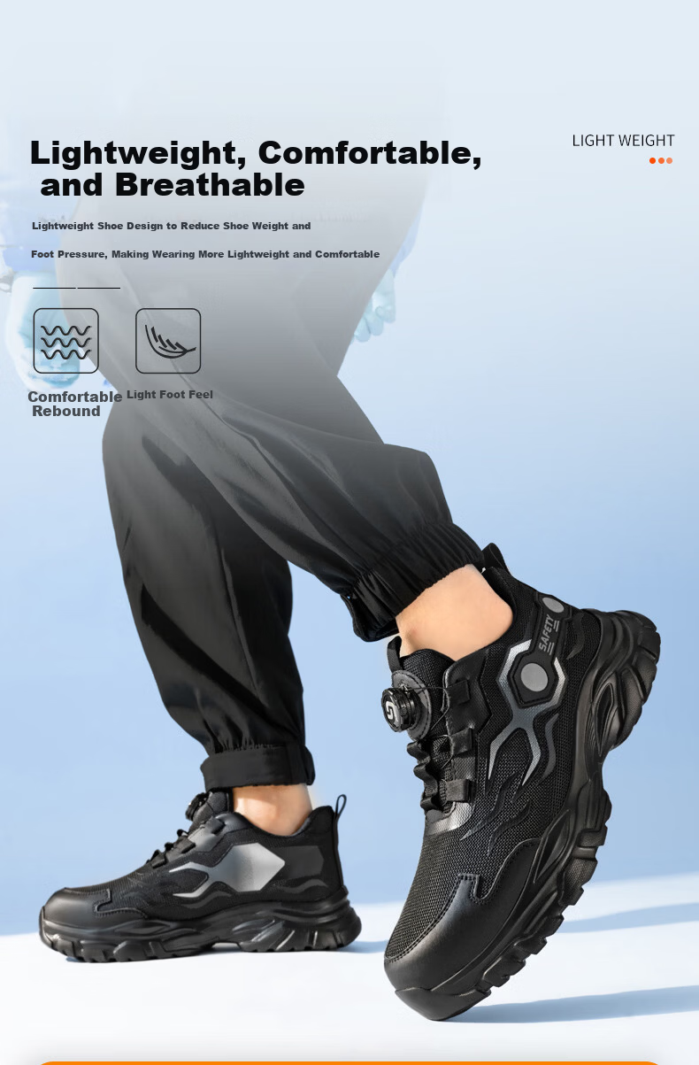 Jingtu Safety Shoes for Men, Summer Breathable Steel Toe Anti-Puncture Ultra-Light Work Boots F115BK Size 44 4