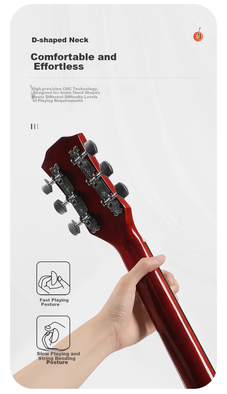 Acacia Bird 38-Inch Acoustic Guitar Beginner Entry-Level Male and Female Instrument Glossy Natural Wood Color 9