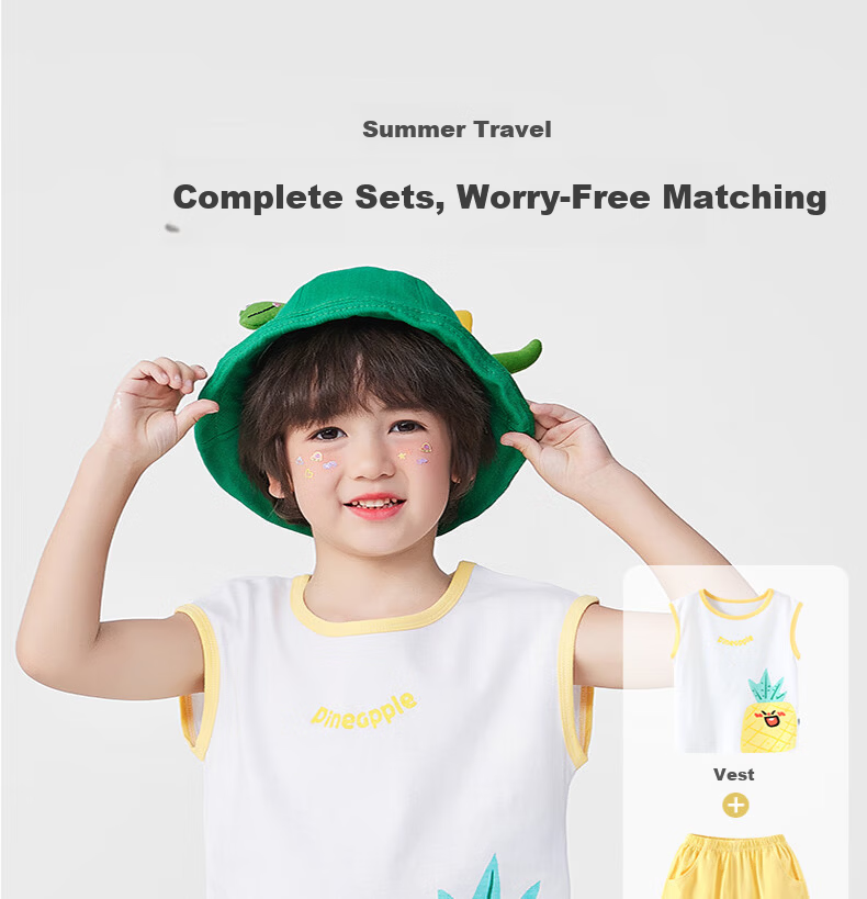 Minimumuwu Children's Vest Set Summer Sleeveless T-Shirt Set for Boys And Girls, Cool And Breathable, Heihehu, Size 100 3
