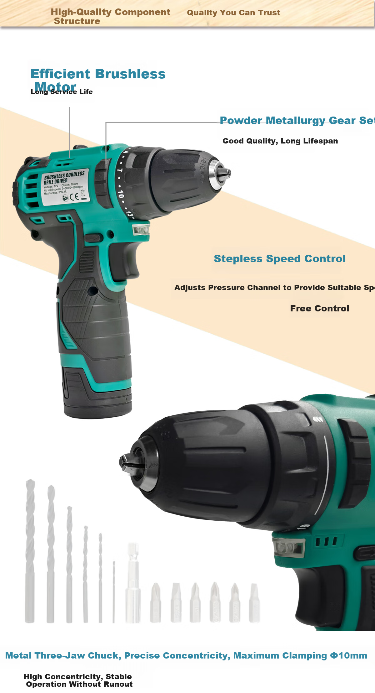Pro'sKit 12V Cordless Brushless Electric Drill Screwdriver Impact Drill PT-1216G 5