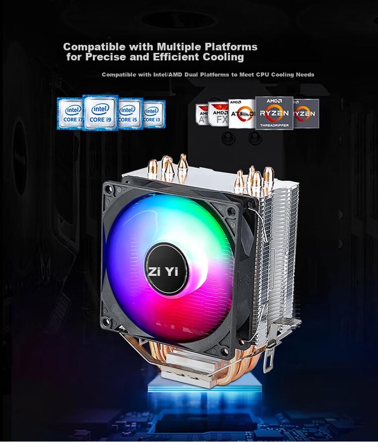 Ziyi RUIX Large Dual Tower 8 Copper Tube CPU Air Cooler Black ARGB Sync CD Pattern (Blackened Tower / Intel & AMD Multi-Platform / Includes Thermal Paste) 6