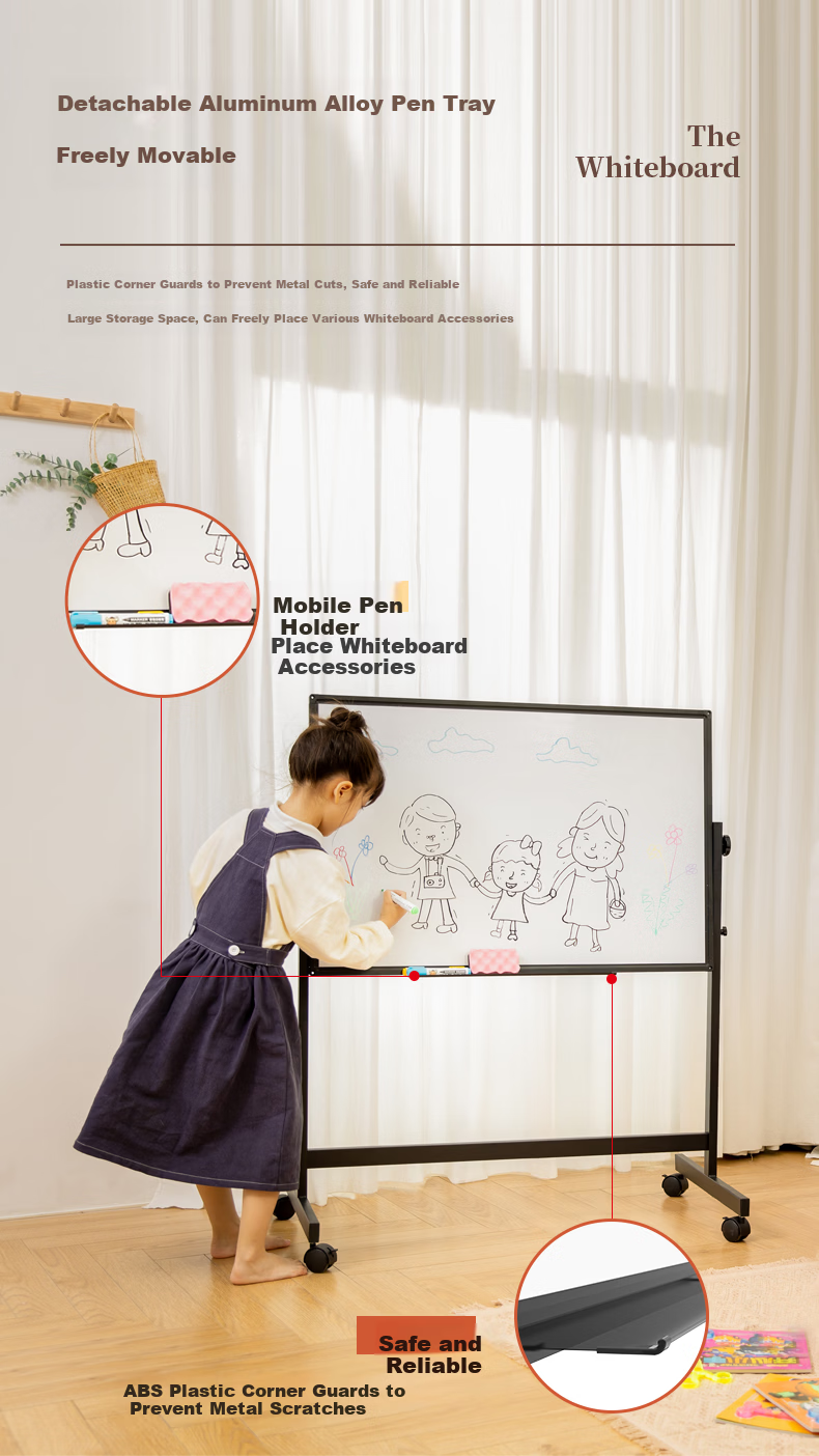 BBNEW 100*150cm Double-Sided Whiteboard Writing Board with Stand, Mobile Height Adjustable Flip Conference Office Home Teaching Magnetic Children's Blackboard White Model NEWV100150-W 8