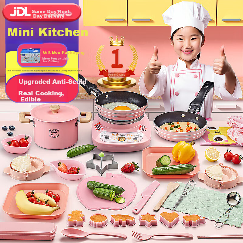 BULUQI Mini Kitchen Real Cooking Set Complete Cooking Toy for Girls Ages 7-14 Birthday Gift