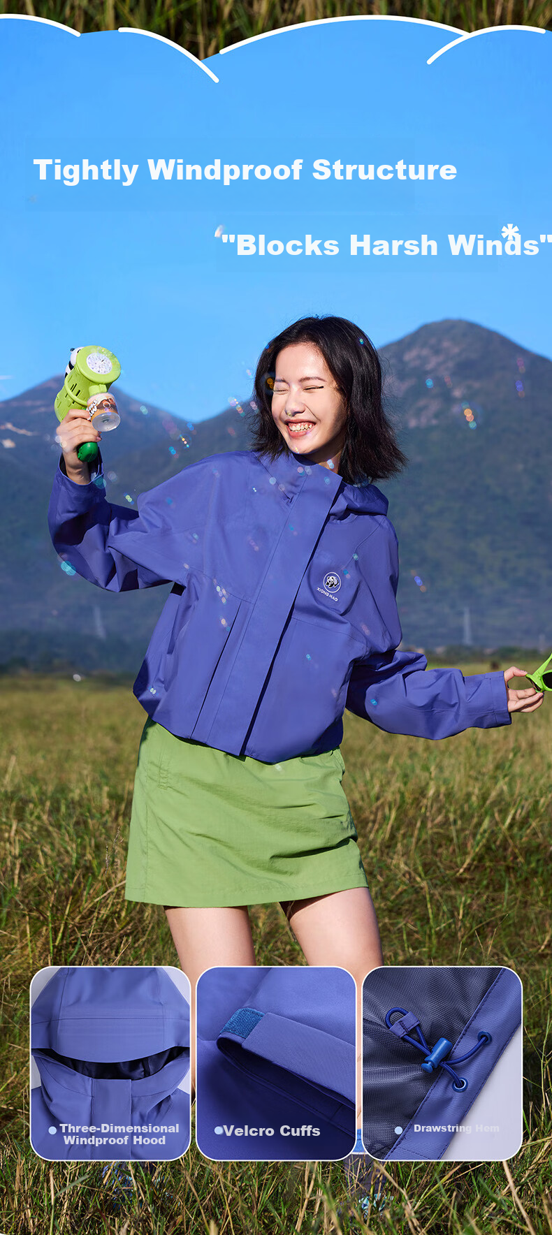 CAMEL Women's Single-Layer Windbreaker Outdoor Waterproof Short Mountaineering Jacket A25BA6LB139 Ice Blue L 5