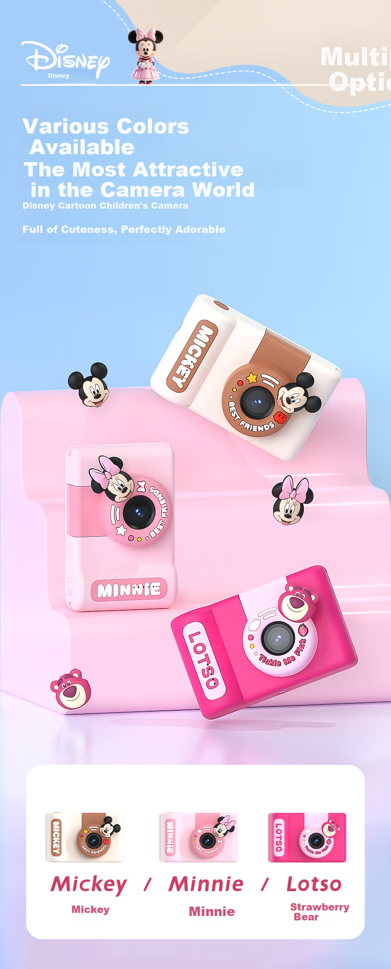 Disney Kids Camera CCD Digital Camera Entry-Level Student Camera Travel Portable Toy for Boys and Girls Birthday Gift Box C1 Minnie 11