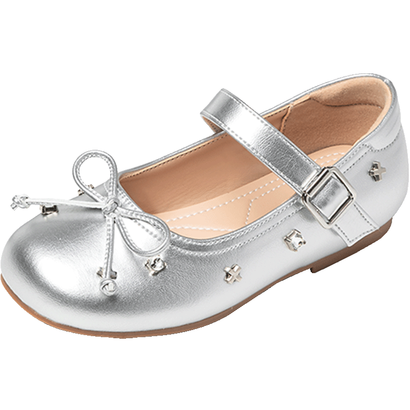 SNAFFY Girls' Leather Shoes Children's Princess Shoes Spring Little Girls British Style Fashion Soft Sole Shoes Moonlight Silver Size 32