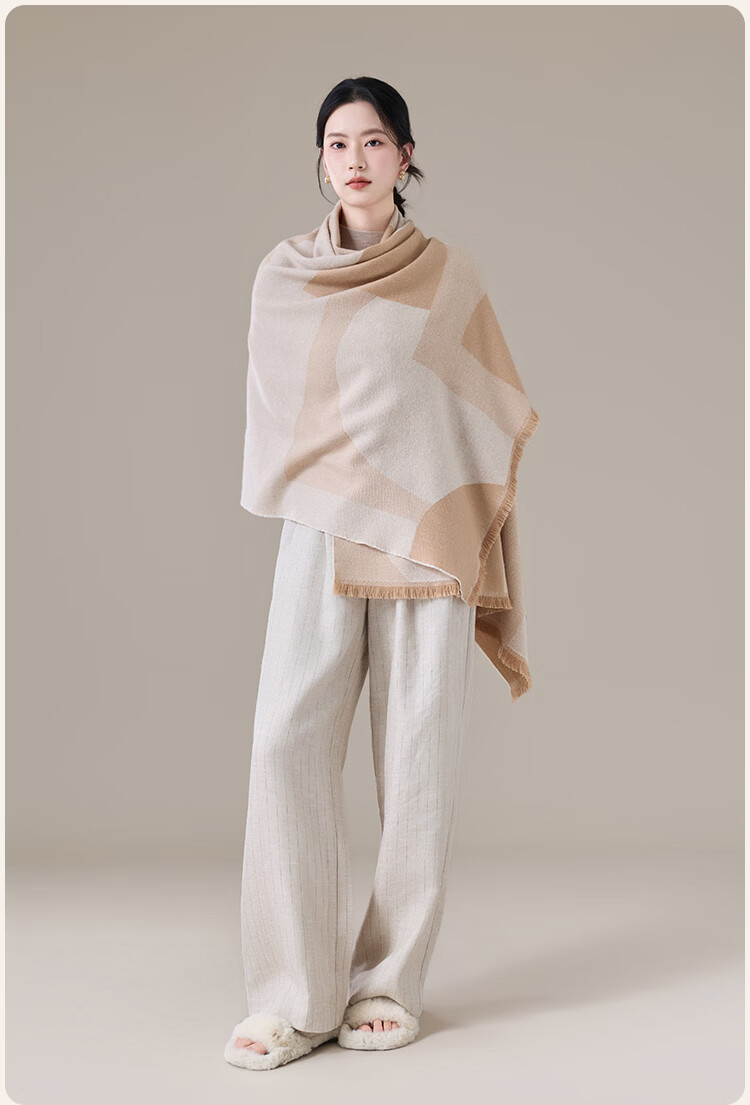 JIUMU Wool Four-Season Large Shawl, Women's Elegant Outer Wear, Summer Air-Conditioned Room Warm Scarf, Gift Box Set 10