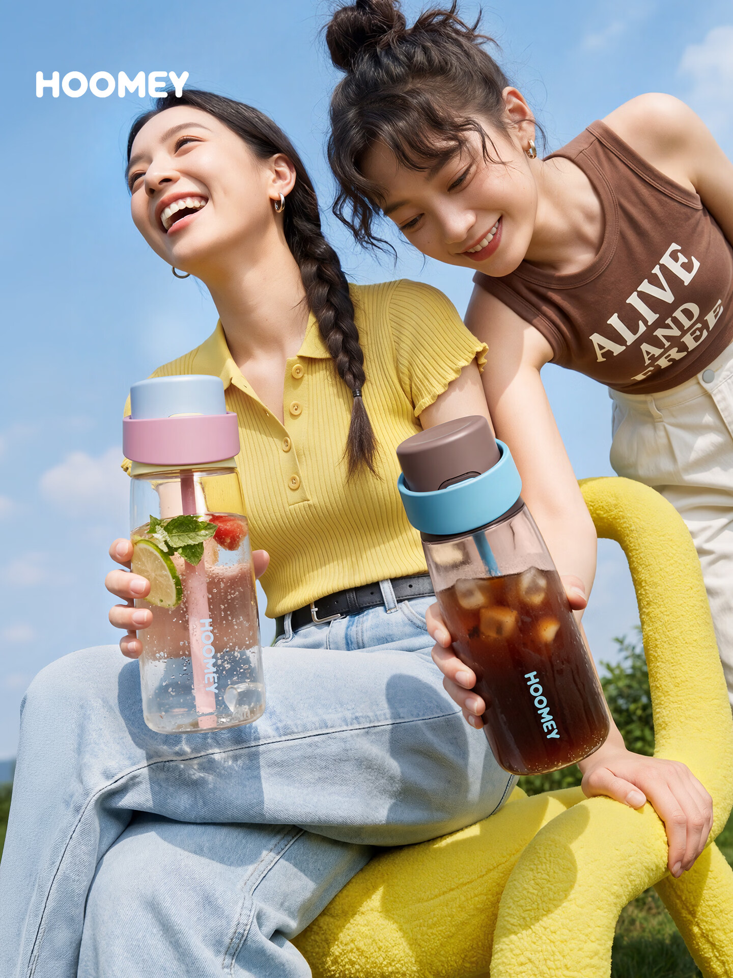 HOOMEY Straw Water Bottle High-Value Women's 2026 New Large Capacity Portable Plastic Sports Cup Tritan Summer 1
