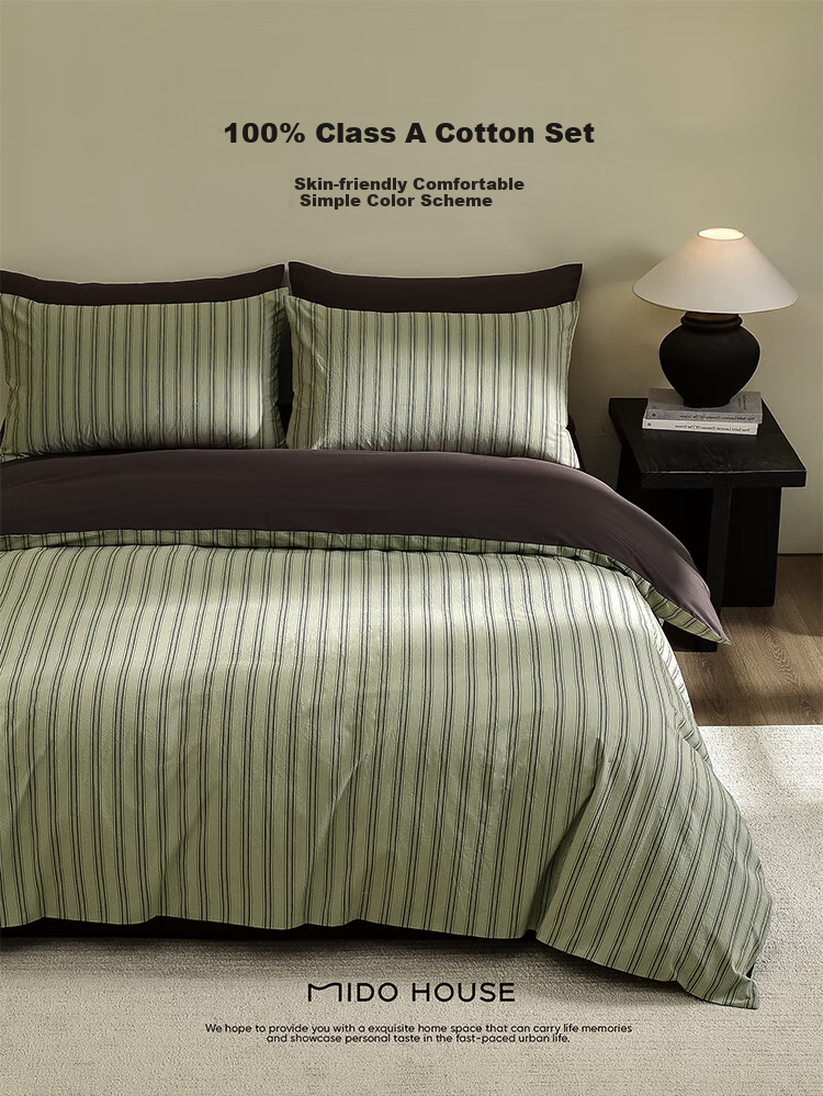 MIDO HOUSE Mingdu Pure Cotton Four-Piece Bedding Set, 100% Cotton Class A High-End Luxury Feel Fitted Sheet, Duvet Cover, Quilt, 220x240cm, Aodeler 1