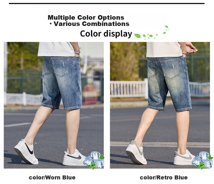 JEANSWEST OUTDOOR Men's Shorts, Summer Casual Breathable Comfortable Denim Knee-Length Pants, Trendy Fashion Outdoor, Faded Blue, Size 29 5