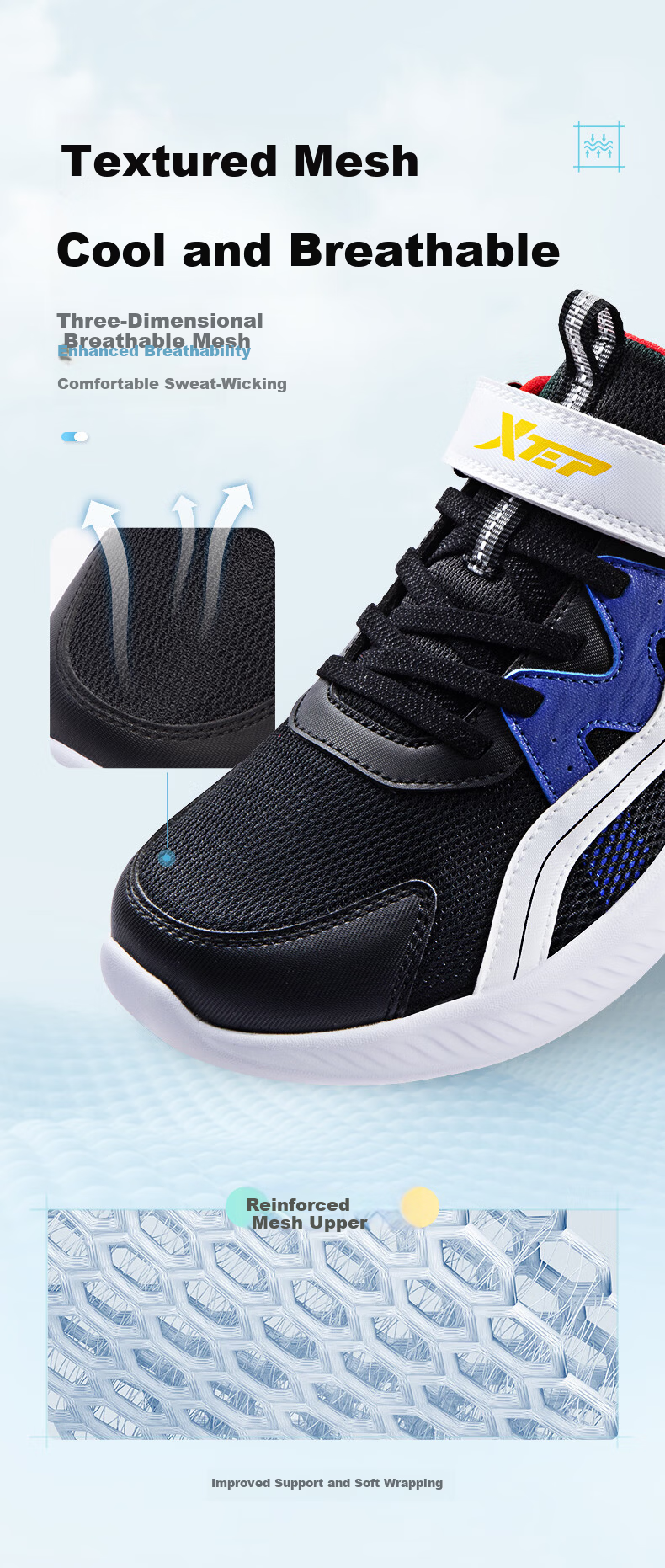XTEP Kids Toddler Double-Layer Mesh Simple Versatile Comfortable Running Shoes Black/New White Size 28 4
