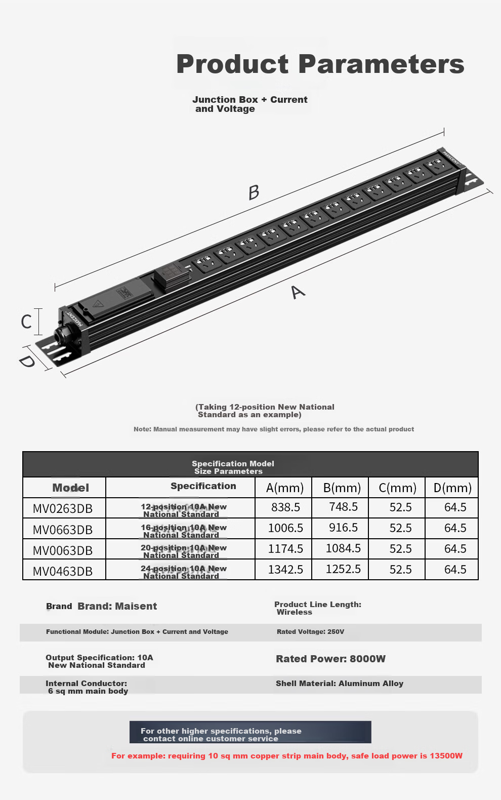 MAXCENT PDU Cabinet Socket 16-Port 32A High Power Power Strip New National Standard Current Voltage Indicator Junction Box Industrial Power Strip for Server Room MV0663DB 5