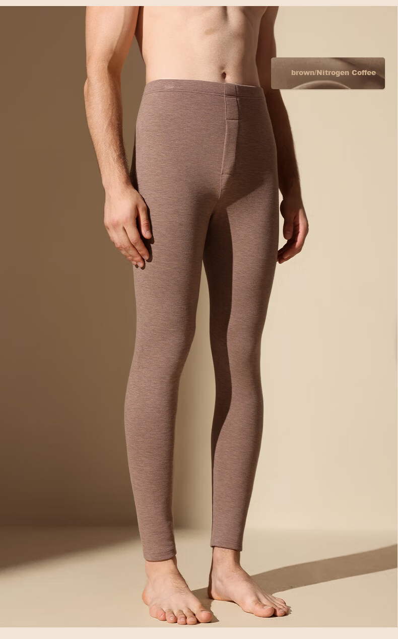 Miiow [Goose Down Tencel] 2026 New Men's Thermal Pants Fleece Lined Thickened Autumn Winter Seamless Long Johns Leggings 7