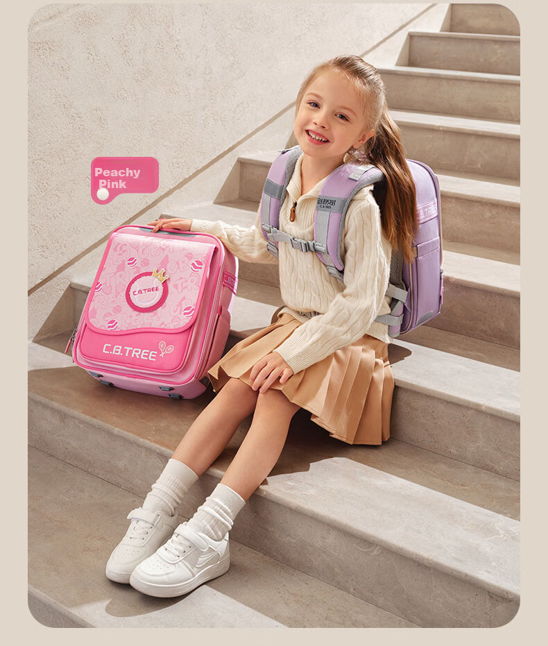 Cambridge Tree School Backpack for Primary Students Grades 1-3-6, Pressure-Relief Spine Protection, Anti-Drop Large Capacity Bag, Peach Pink, Large Size 22