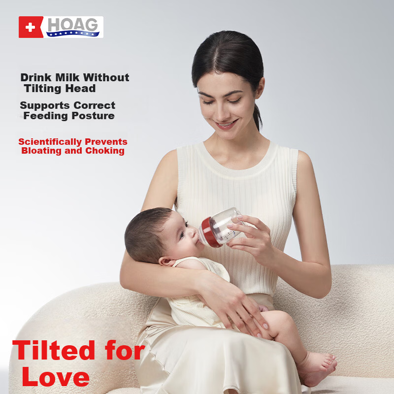 Hoag Glass Baby Bottle Anti-Colic Nipple Newborn 0-3 Years Infant Anti-Choke Feeding Bottle 240ML