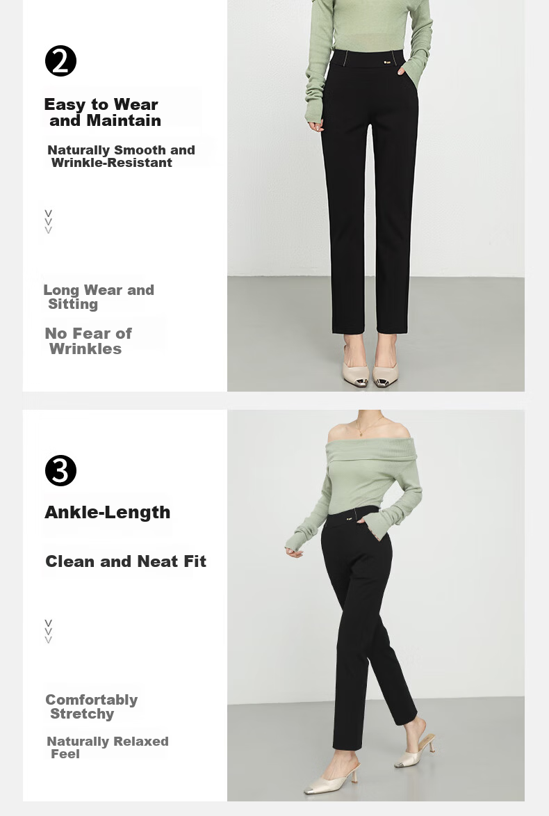 BOPRUIEY Straight-Leg Dark Pants, Spring And Autumn High-Waist Dress Pants for Women, Slimming Commuter Casual Trousers with Draping Effect 9