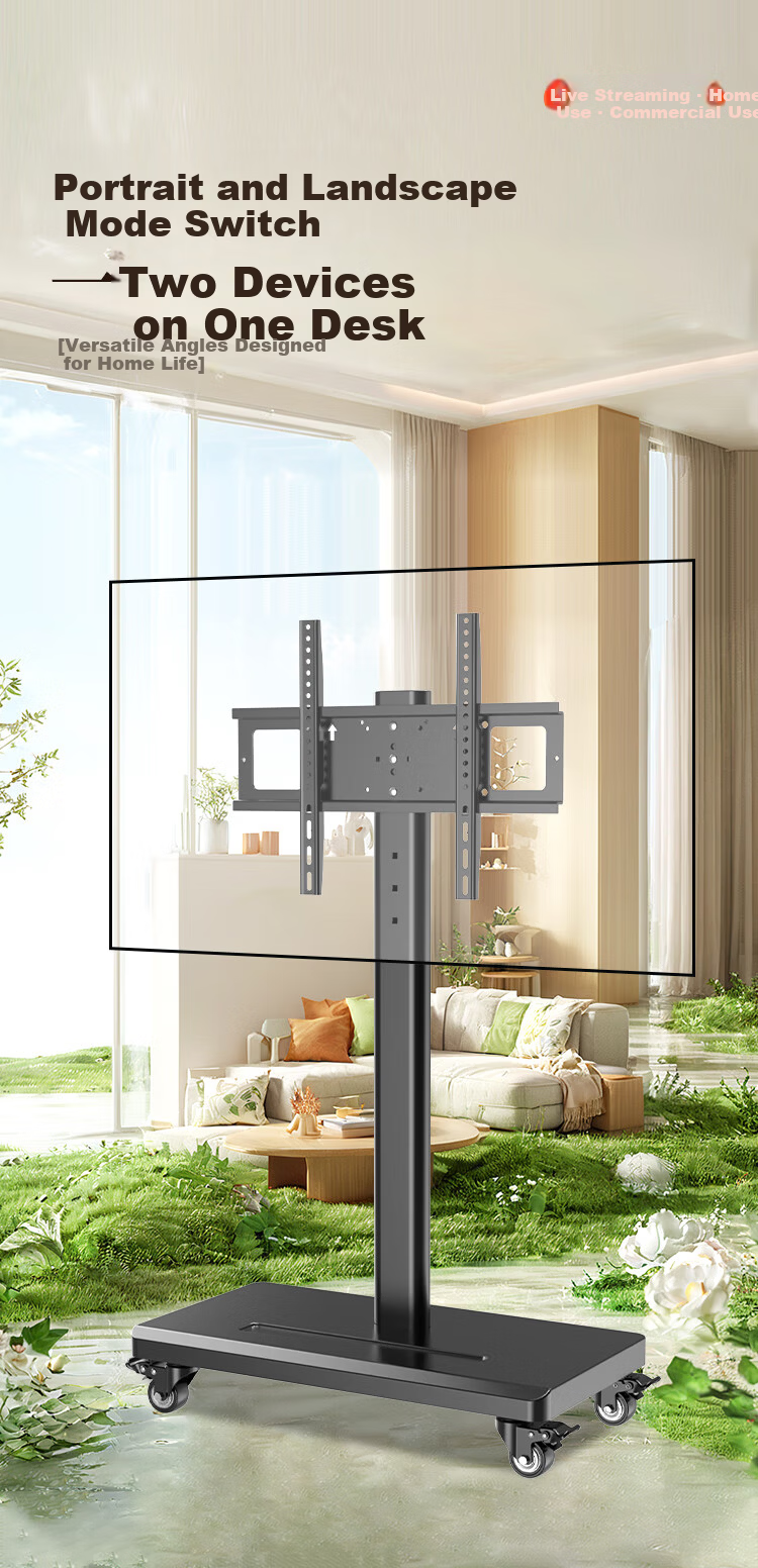TAZD TV Stand, Movable 40-80 Inch, Horizontal And Vertical Screen, Adjustable Height, Rotatable 90°, Floor-Standing Cart for TVs, Flat-Screen TV Mount, Monitor Stand, Brand-Movable Rack 1