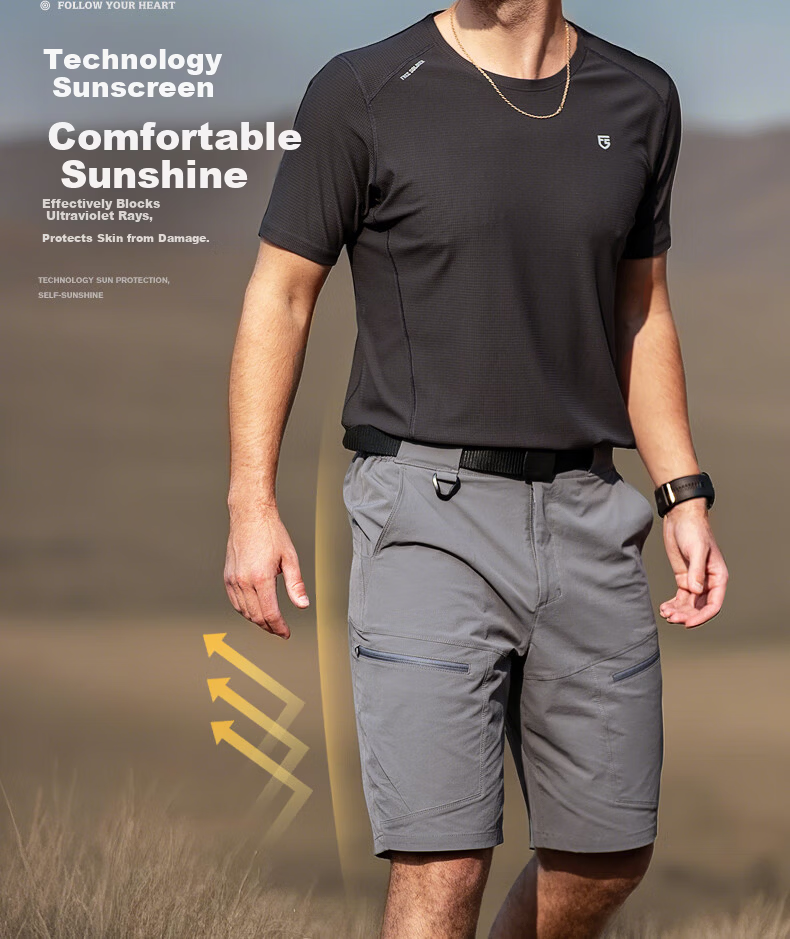 Free Soldier Peak Spring Summer Shorts Teflon Three-Defense Men's Work Shorts Breathable Sun Protection UPF50+ Light Gray 36W/10L 5