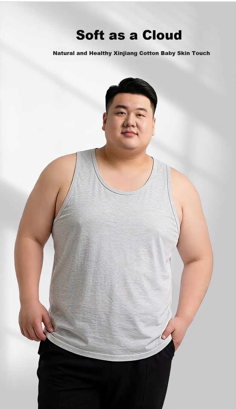Hengyuanxiang [100% Pure Cotton Plus Size Tank Top] Men's Antibacterial, Oversized Undershirt, Camisole, Sleeveless Sports Vest 10