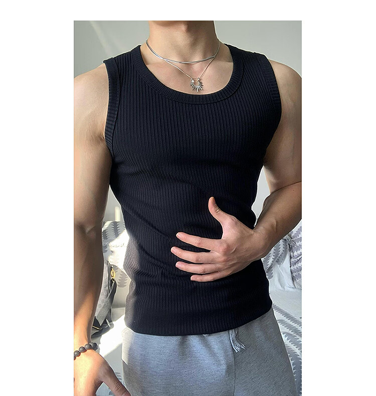 POUM American Style Thick Ribbed Sports Fitness Vest Men's Summer Trendy Slim Sleeveless Top NBV809 White XL 6