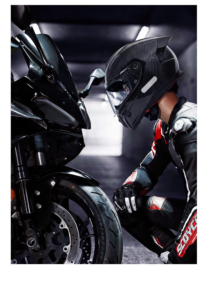 SCOYCO Motorcycle Helmet Carbon Fiber Lightweight Breathable Comfortable Four-Season Commuter Unisex 3C Certified 22