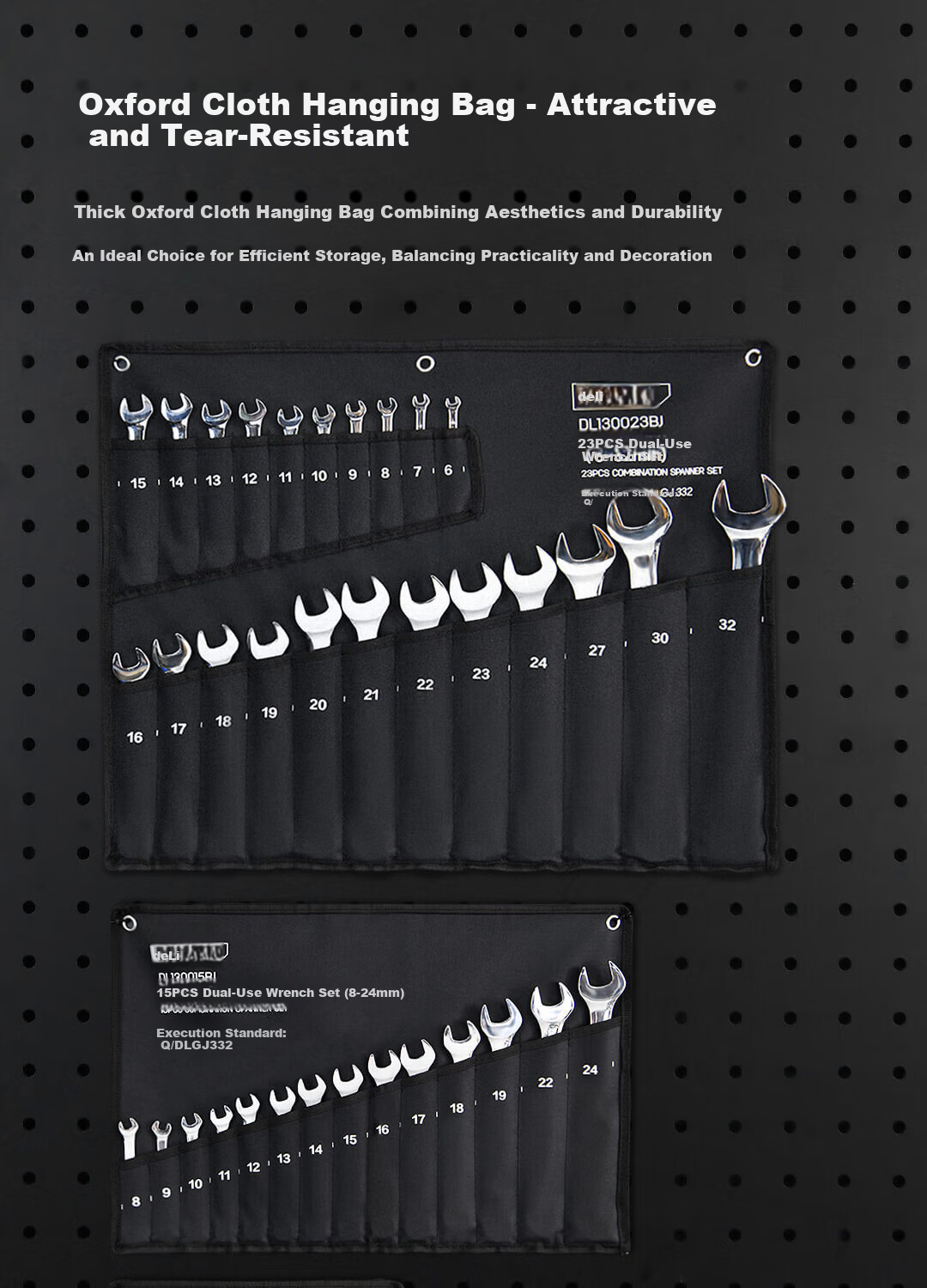 Deli Open-End Combination Wrench 14+1 Cloth Bag Set Multi-Functional Labor-Saving Quick Auto Repair Mechanical Maintenance Tool 10