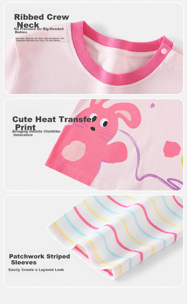 YUZHAOLIN Children's T-Shirt Spring Girls' Pure Cotton T-Shirt Toddler Baby Versatile Basic Top Dream Rabbit 7