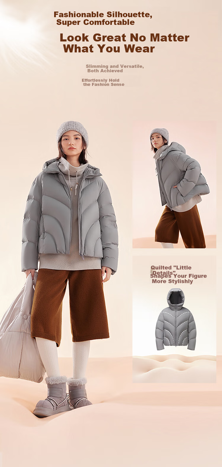 BOSIDENG Women's Off-Season 90% Down Thickened Hooded Loose Short Casual Warm Jacket Winter 3