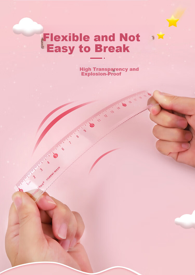 Chung Hwa Explosion-Proof Wear-Resistant High-Precision Plastic Ruler 15cm Multi-Spec Student Drawing Measuring Ruler Wave Transparent Acrylic RB0006 Blue 7