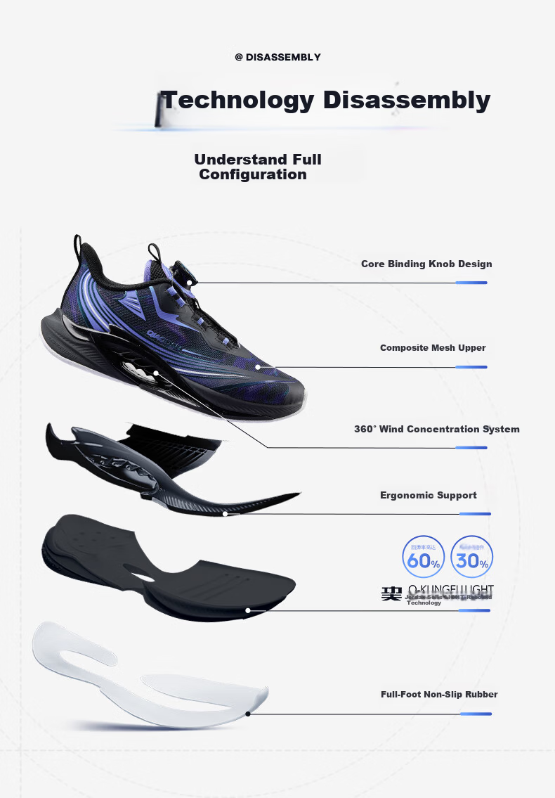 QIAODAN Boys' Running Sports Shoes Spring Autumn [Light Breeze PRO2.0] Kids' Shoes Black/Paisley Purple Size 39 2