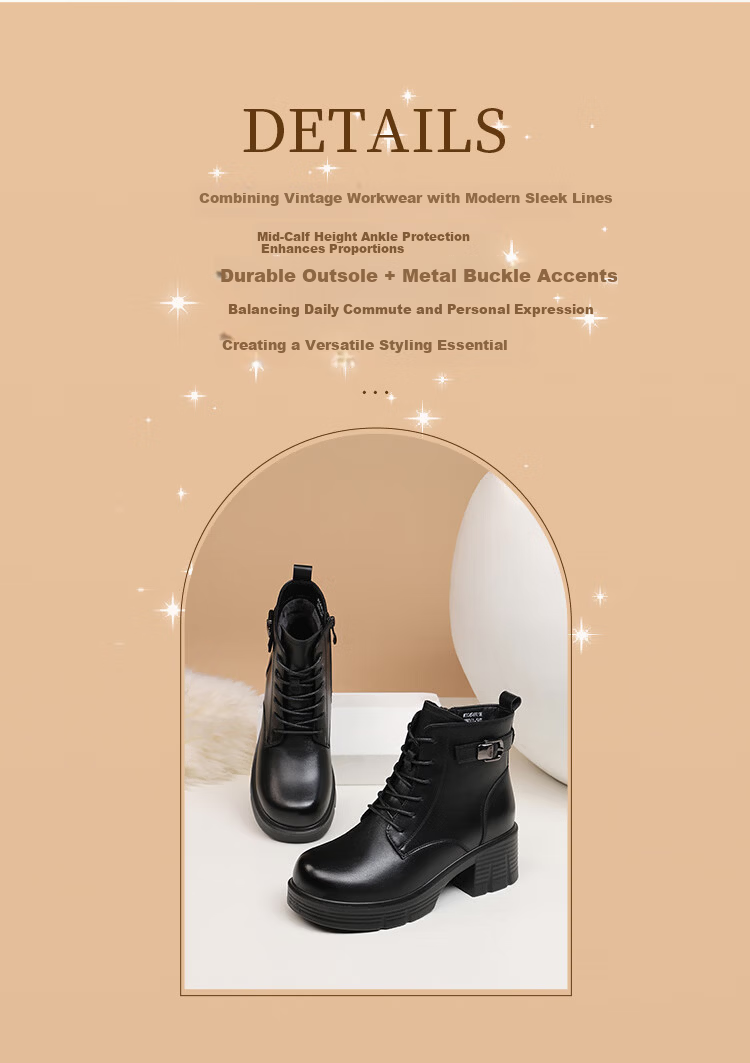 Red Dragonfly Women's Martin Boots Autumn Winter Fleece Lined Warm Thick Sole Short Boots Height Increasing Slim Lightweight WTC456921H Black Size 37 3