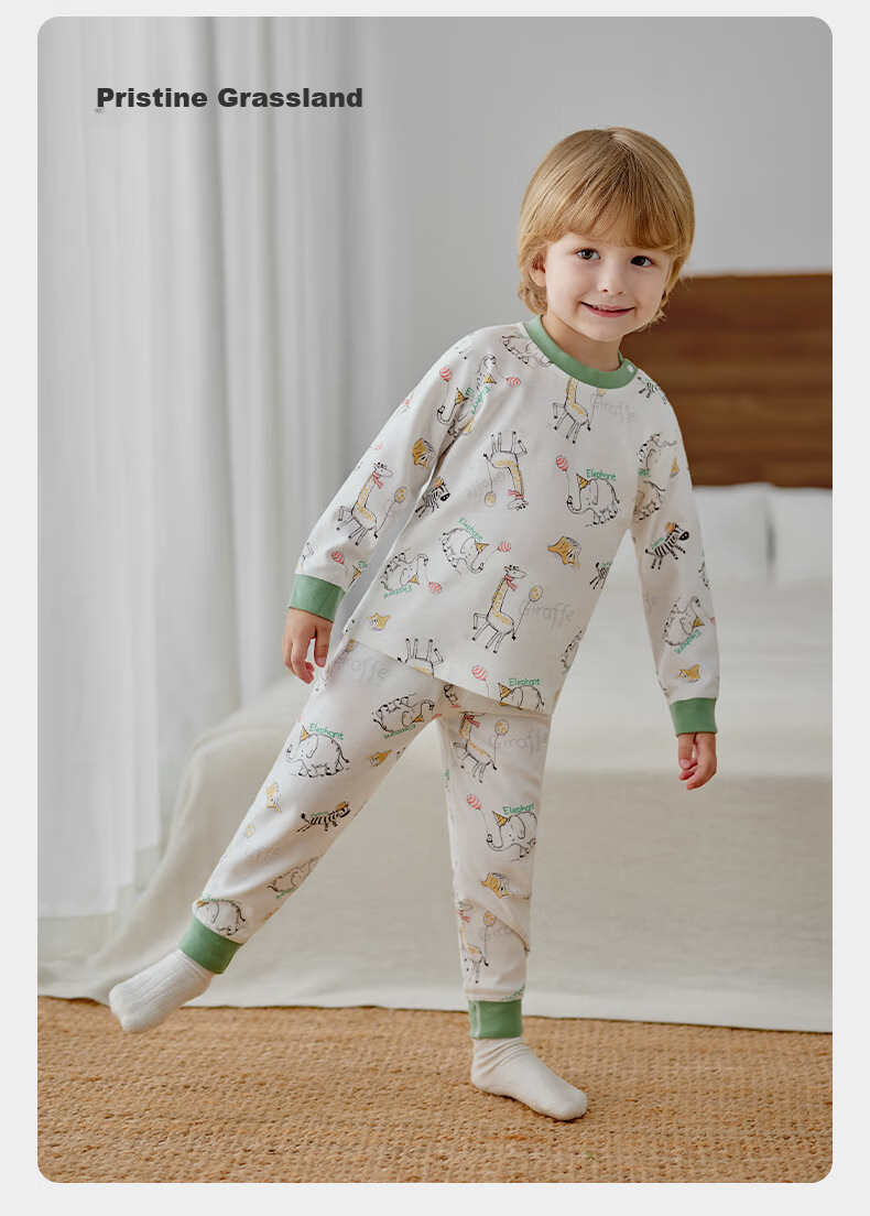 OUYUN Baby Kids Pajamas Boys Girls Spring Autumn Homewear Warm Thermal Underwear Set Moonlight Riddle 150 30