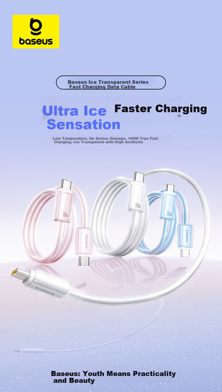 Baseus Dual-Head Type-C Data Cable PD 100W/88W Super Fast Charging CtoC for Huawei Honor Xiaomi Apple iPad Laptop Phone 1m White 1